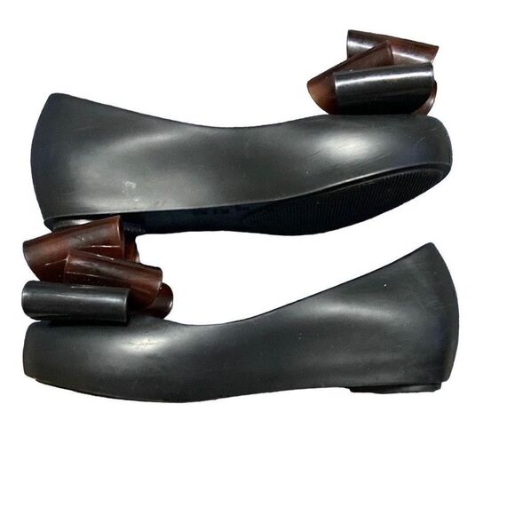 Mel Dreamed by Melissa Black Ballet Flat Tortious Shell Bow Size 12 Girls - Picture 5 of 6